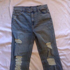 Fashion Nova Long Length Split Ankle Distressed Medium Wash  Hi-Rise Denim Jeans